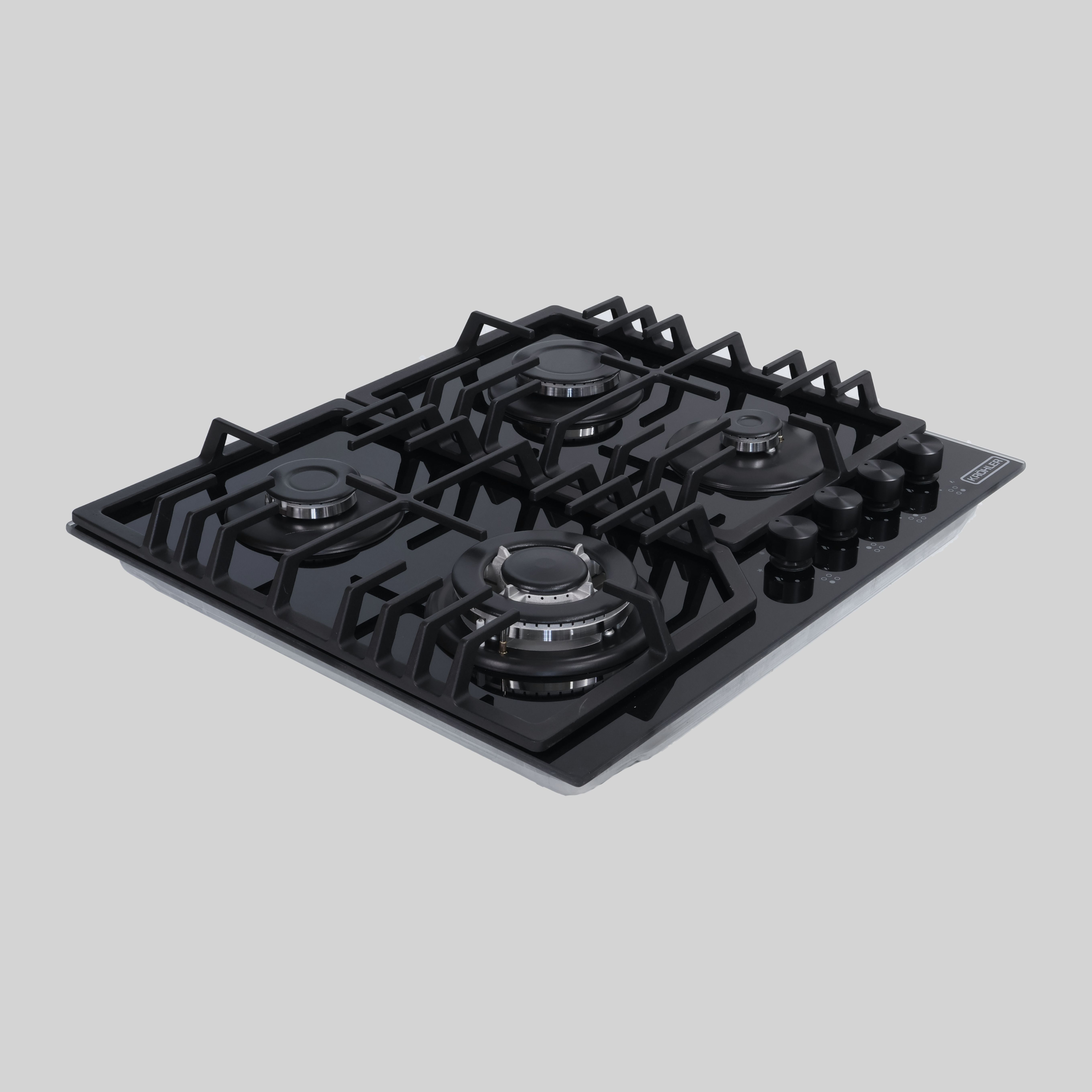 39535 8DNG ჩასაშენებელი გაზქურის ზედაპირი 60cm, შავი შუშა, 3 გაზი+1*3.8Kw ვოკი, ორმაგი თუჯი, გაზკონტ — ფოტო 2