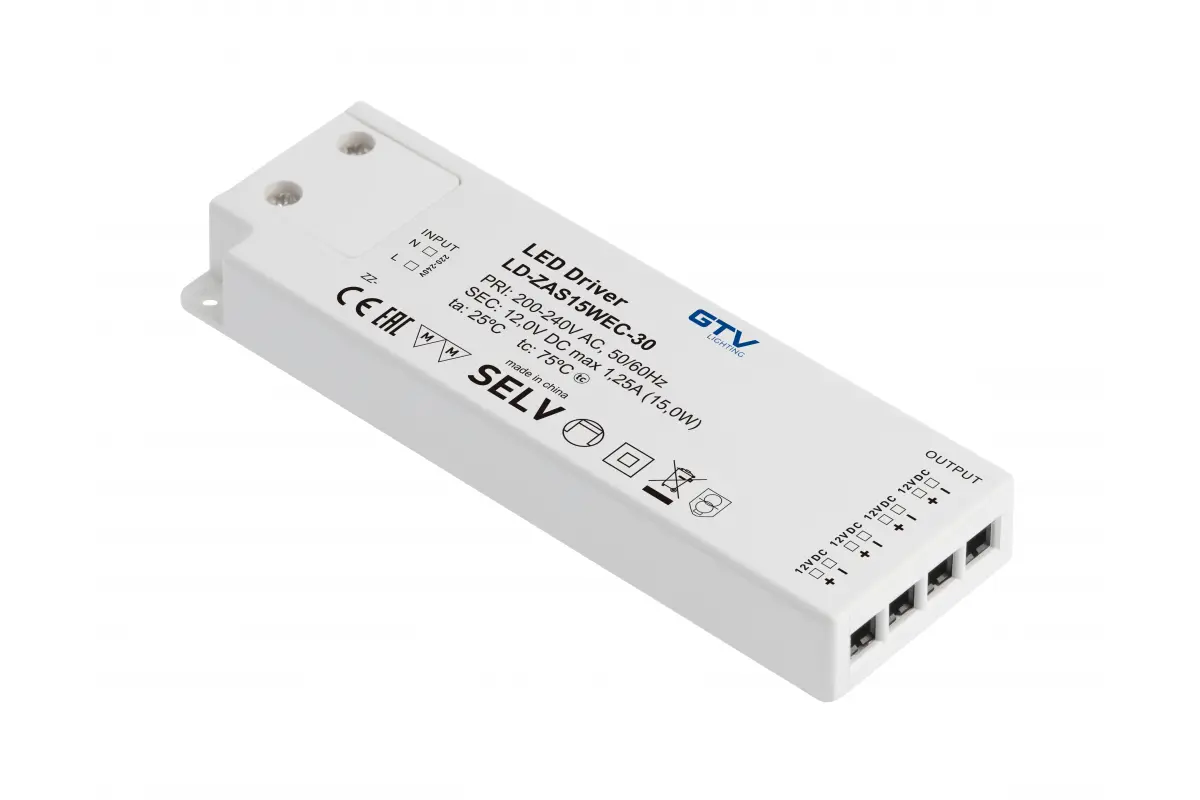 LD-ZAS15WEC-30 კვების ბლოკი LED SLIM EASY CLICK 12V 15W input 220-240VAC IP20 wym129x42x16mm GTV