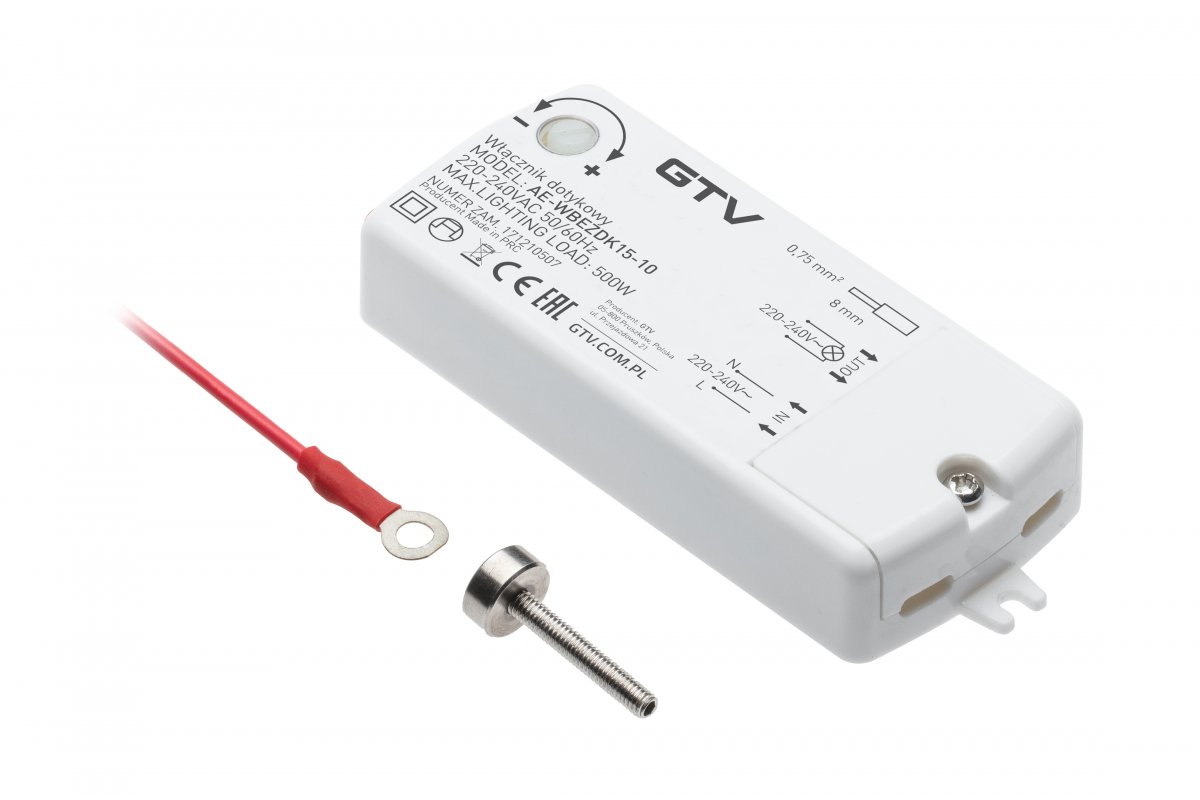 AE-WBEZDK15-10 კონტაქტური გამომრთველი ხრახნით 230V max. 500W, კაბელი 2მ, თეთრი GTV