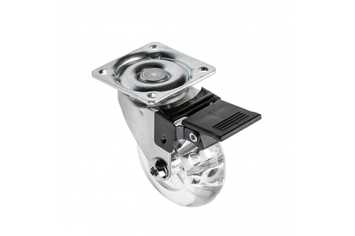 KM-RD-50-CF ავეჯის ბორბალი მუხრუჭით 50mm გამჭვირვალე "Brazylia" GTV