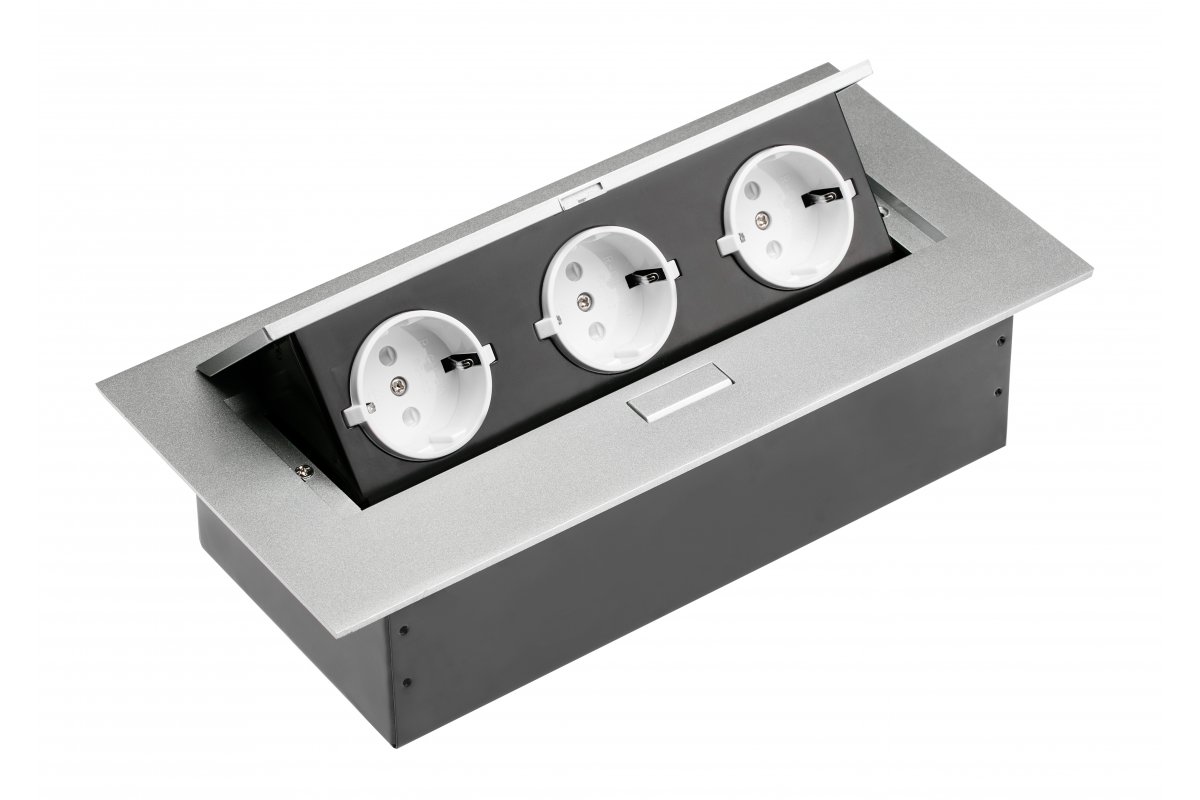 AE-PB03GS-53 საოფისე მაგიდის კაბელების ორგანაიზერი ვერცხლისფერი Schucko x3 GTV