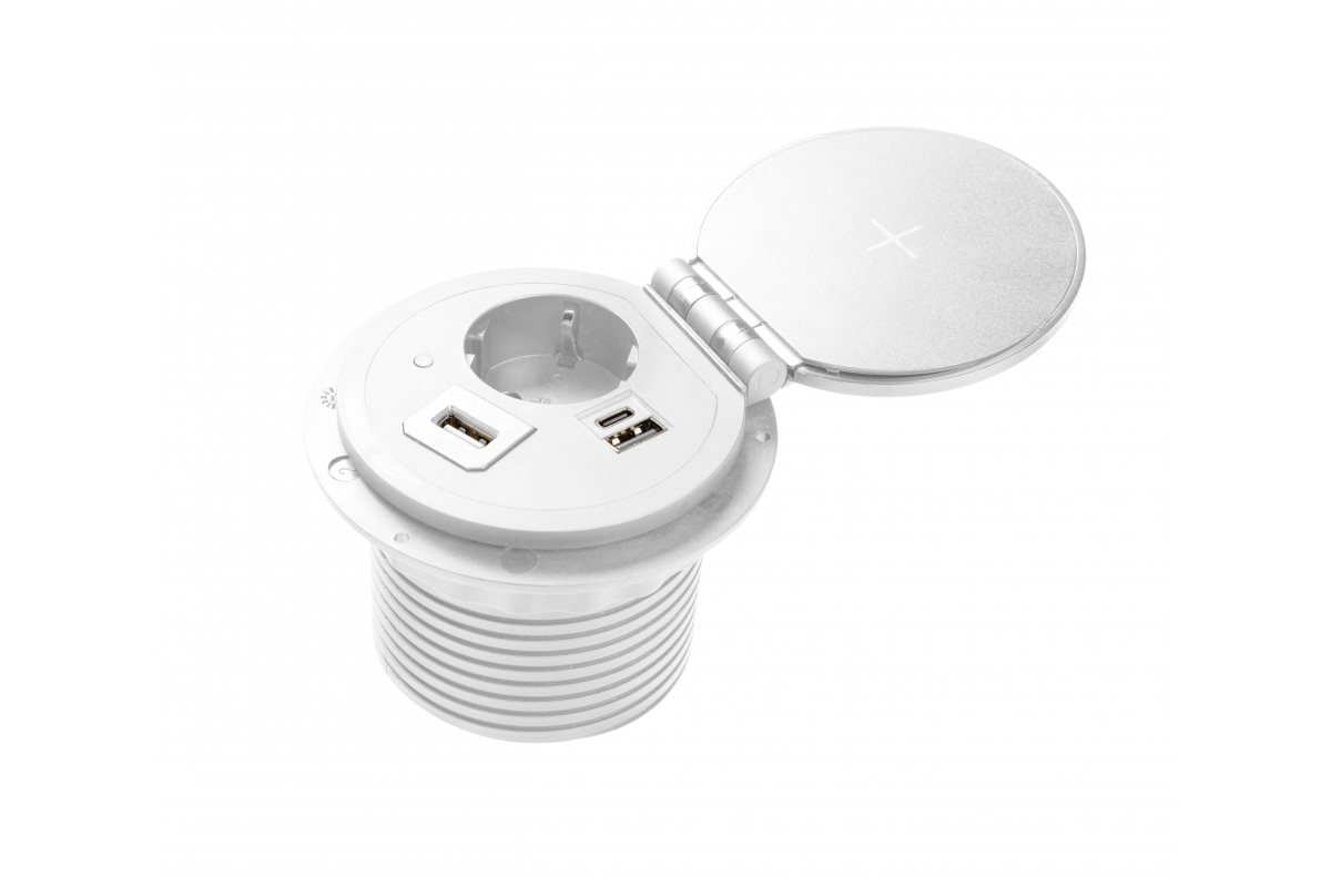 AE-BPW1SACP-10 მაგიდაში ჩასასმელი დამაგრძელებელი CHARGER PLUS, 1x SCHUKO,USB A+C (USB-A,HDMI,RJ45)