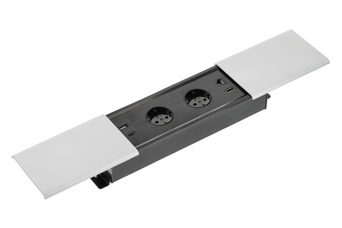 AE-PB2SPRES-53 მაგიდაში ჩასასმელი დამაგრძ. PRESTINO 2x SCHUKO, USB A+C, RJ45 HDMI, 1.5მ. კაბელი ვერც