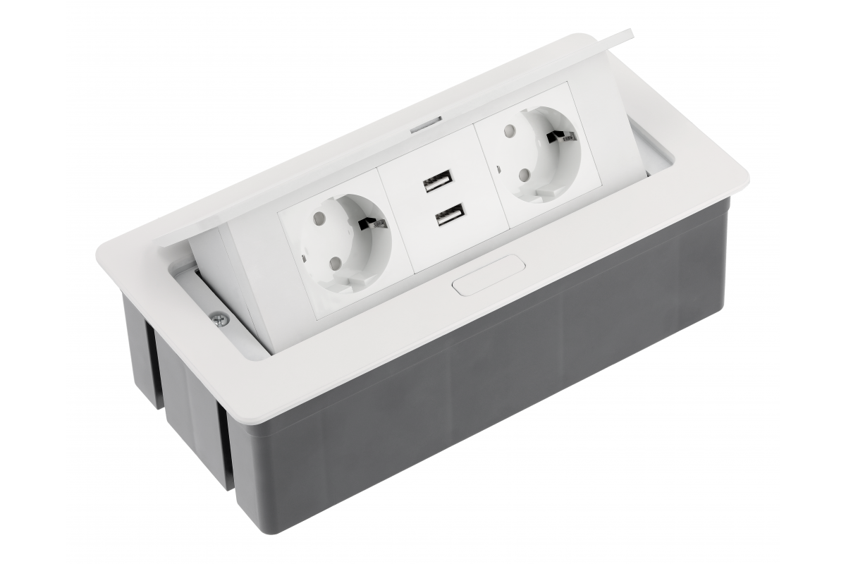 AE-PBSUC2GS-10 დამაგრძელებელი SOFT 2x schuko USB 2,1A, კვების პანელი ჩანგლით, თეთრი GTV