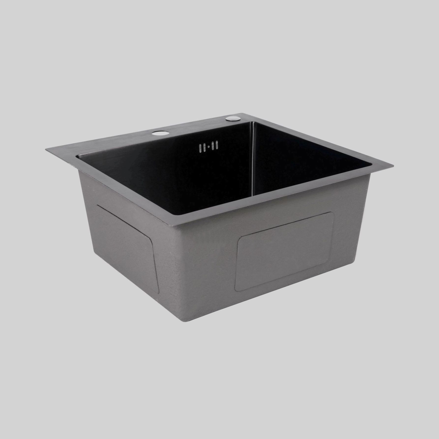 NIJX-4545-201-MB სამზ.ნჟარა ხელნაკეთი,უჟანგავი,წყალგამსვლელით,BL-შავი,450*450მმ, H-200მმ, SUS201