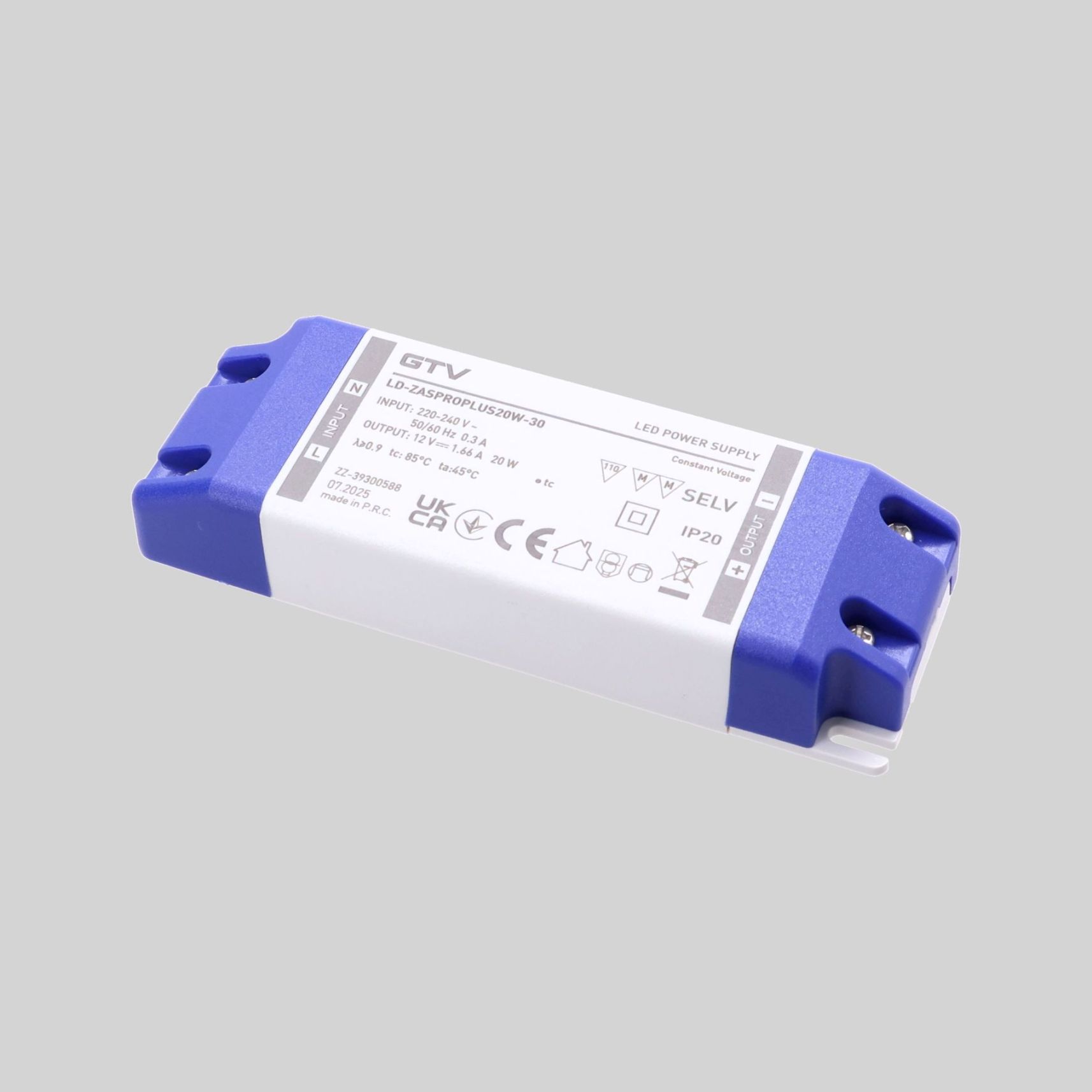 LD-ZASPROPLUS20W-30 კვების ბლოკი LED Power Supply PRO+12V, 20W, input 220-240VAC, IP20, dim120x42x20