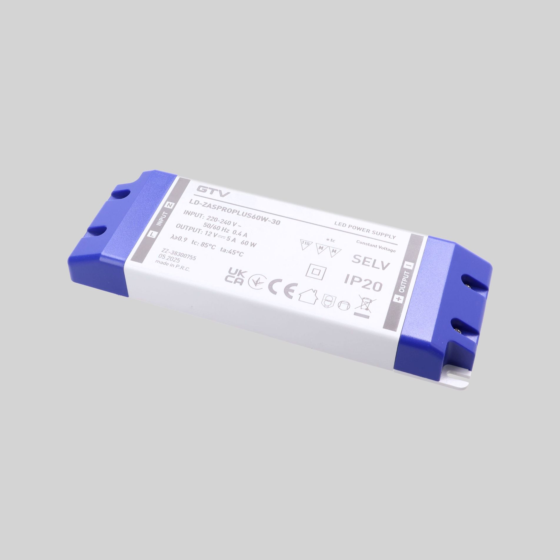LD-ZASPROPLUS60W-30 კვების ბლოკი LED Power Supply PRO+12V, 60W, input 220-240VAC, IP20, dim185x65x22