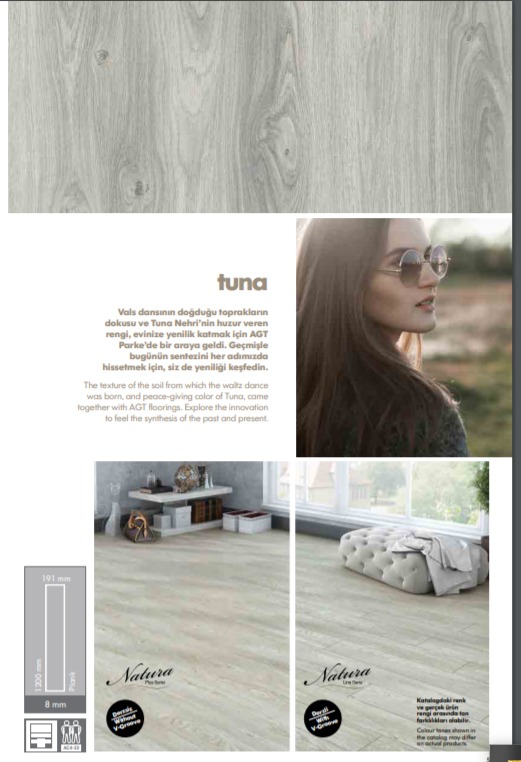 ლამინირებული იატაკის საფარი AGT TUNA V8*191*1200 AC04 (1 შეკვრა=1.8336მ2)