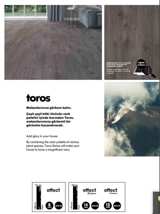 ლამინირებული იატაკის საფარი EFFECT PREMIUM TOROS 12X189X1195mm (1 შეკვრა = 1.3551 მ2)